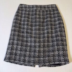 Banana Republic Skirt Womens  4P Black White Grey Check Knit Pencil Skirt Boucle